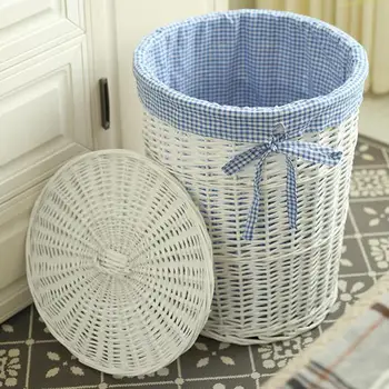 

Rattan hamper basket with dirty clothes basket put clothes storage basket clothing with lid tweezers home weaving large