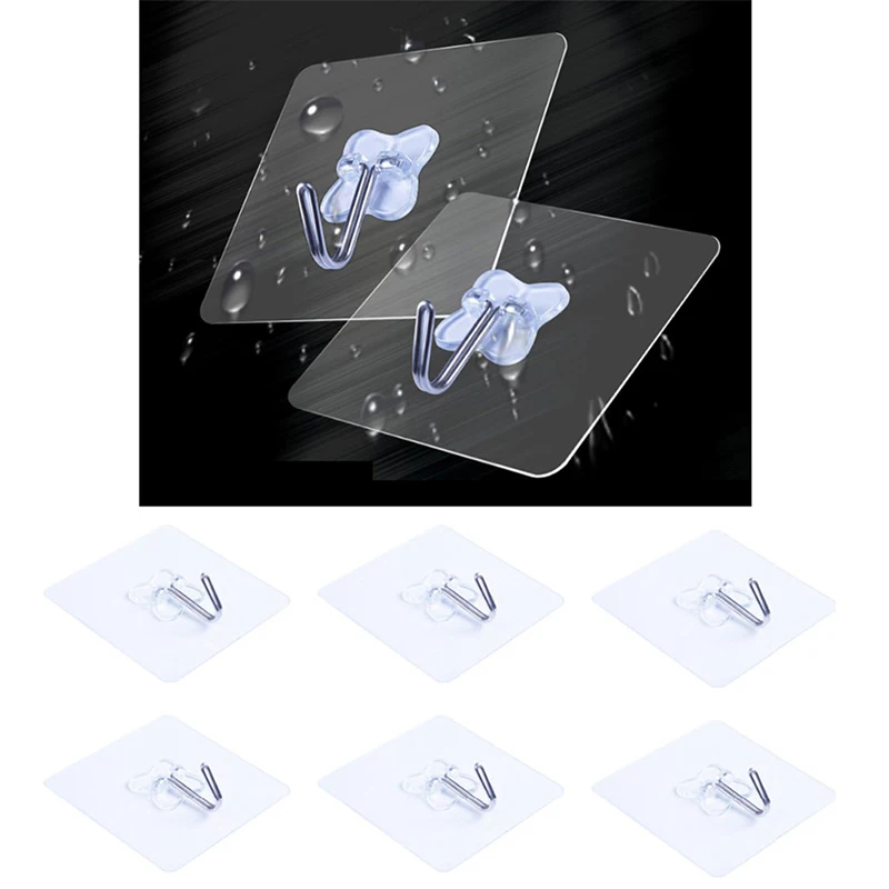 6pcs Durable Adhesive Hooks Strong Sticky Kitchen Wall Hanger Ceiling Hooks New Hanging Bathroom