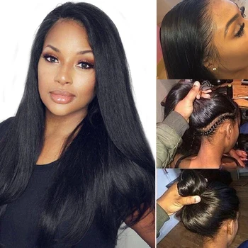 

Indian Lace Front Human Hair Wigs Pre plucked Natural Color Straight Lace Front Wig With Baby Hair Remy 13*4 13*6 Lace Wigs