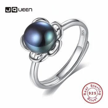 

JQUEEN 925 Sterling Silver 9-9.5mm Natural Pearl Rings Fashion Elegant Round Geometry Resizable Women Open Rings Korea Jewelry