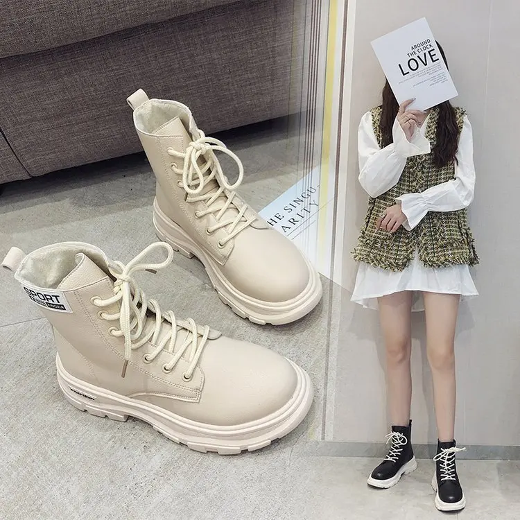 

Martin Boots Women's Autumn 2019 New Style Tube British-Style Thin Versatile Lace-up Online Celebrity Retro INS Short Boots Fash