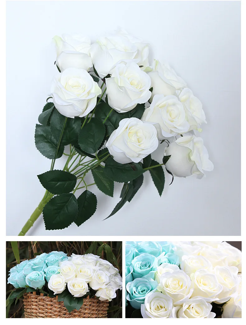 JAROWN 12 Heads Silk Roses Bride Holding Flowers Royal Blue Fake Rose Flowers Home Wedding Arch Table Decor Artificial Flower (58)