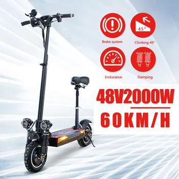

JS 60km/h Foldable Electric Scooter with Seats 11" Dual-drive Motor 48V 1600W Off-road Skateboard Waterproof e Scooter