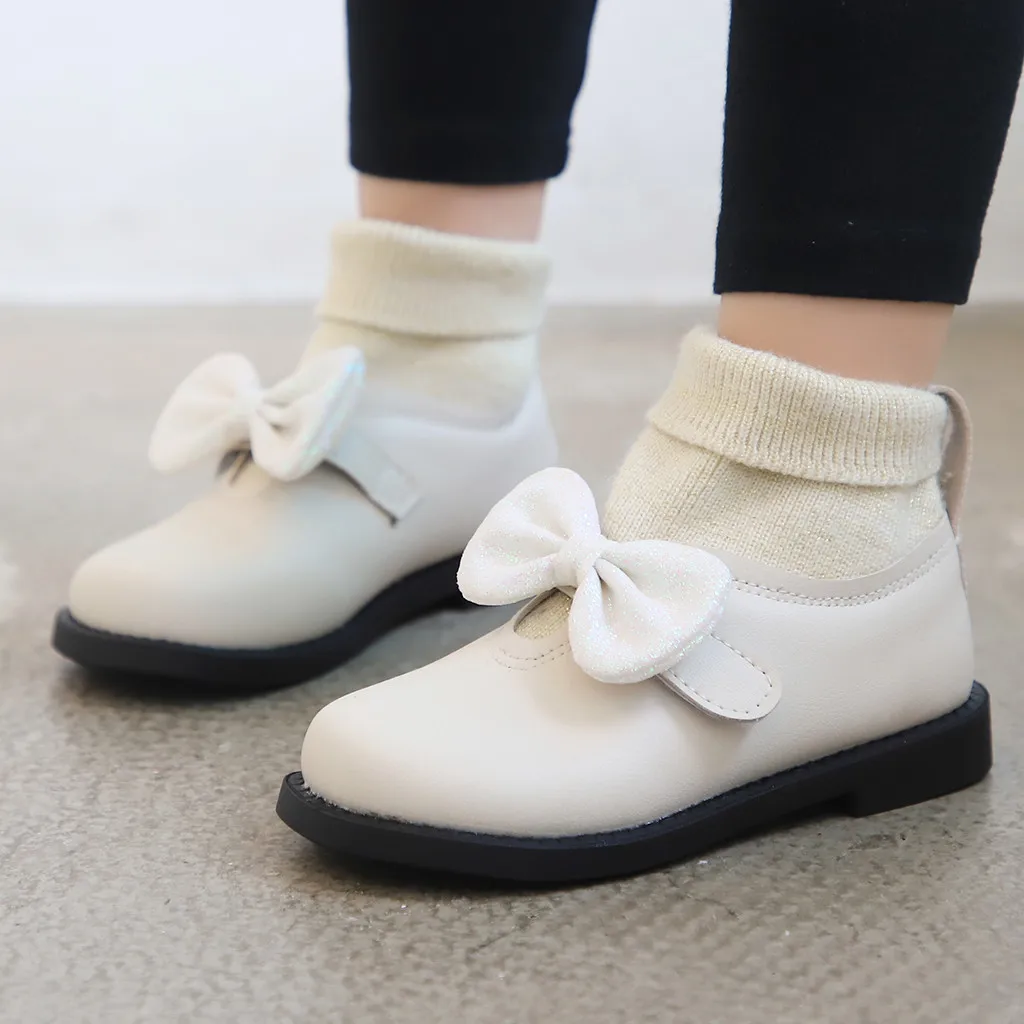 Обувь для маленьких девочек; обувь принцессы с бантом; однотонная Повседневная обувь; сезон осень-зима; детские ботинки