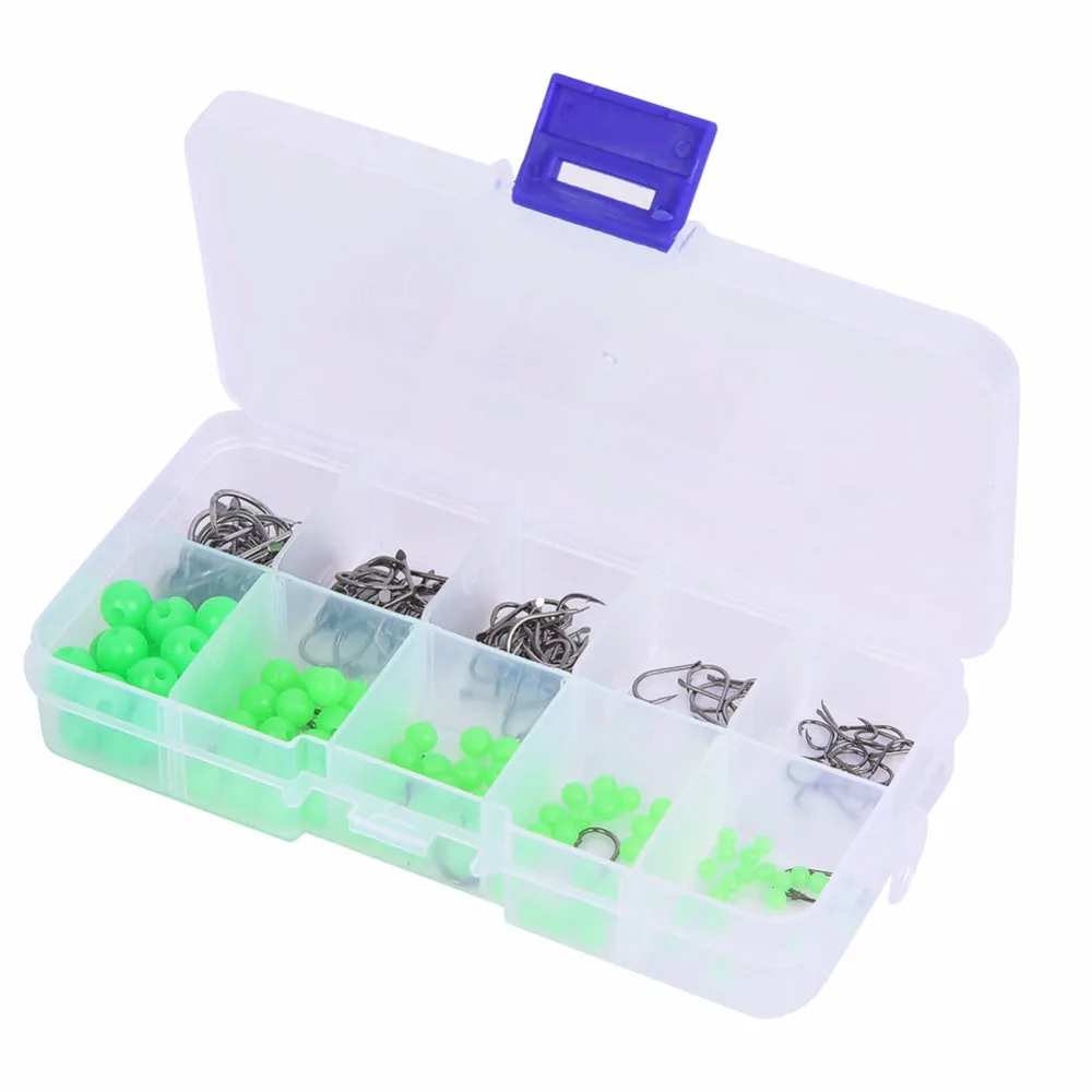 190 pcs Non-Slip Luminous Beads+ Fishing Hooks with Plastic Storage Box for Saltwater Freshwat