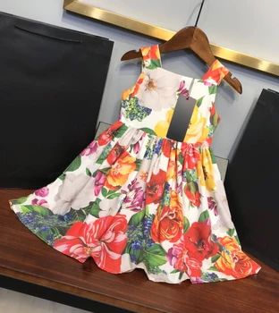 

Summer New Girl Children's Floral Print Braces Dress Linen Lining Pure Cotton 90-140 Kids