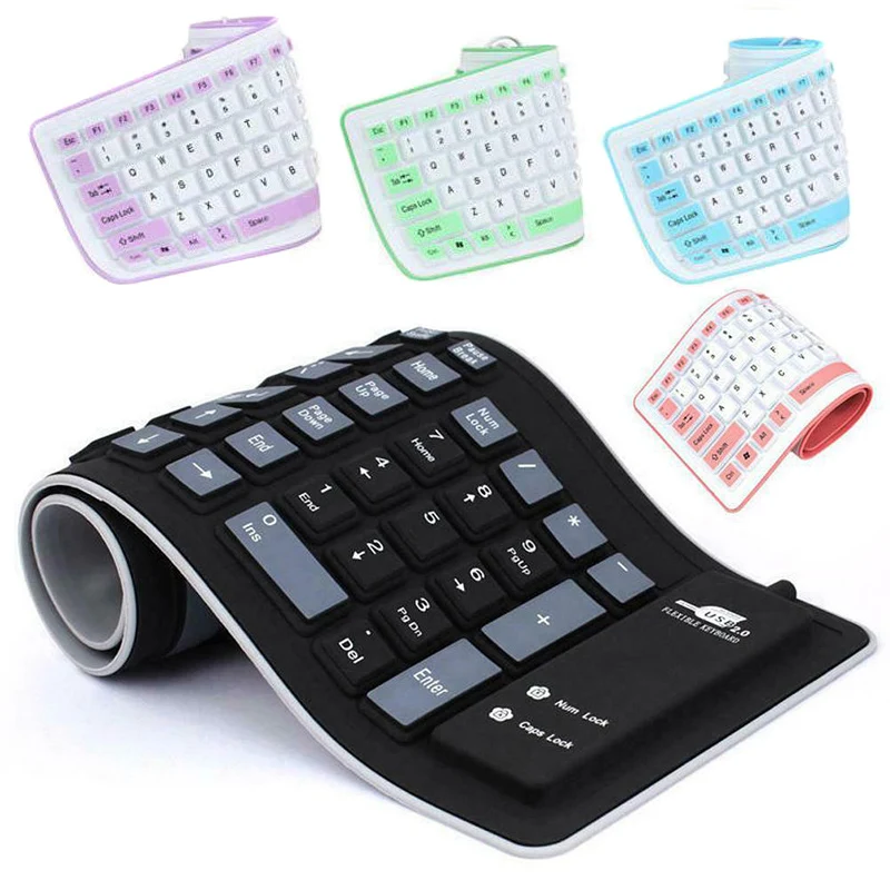 

Foldable Silicone Keyboard USB Wired Flexible Soft Waterproof Keyboard Home Office AS99