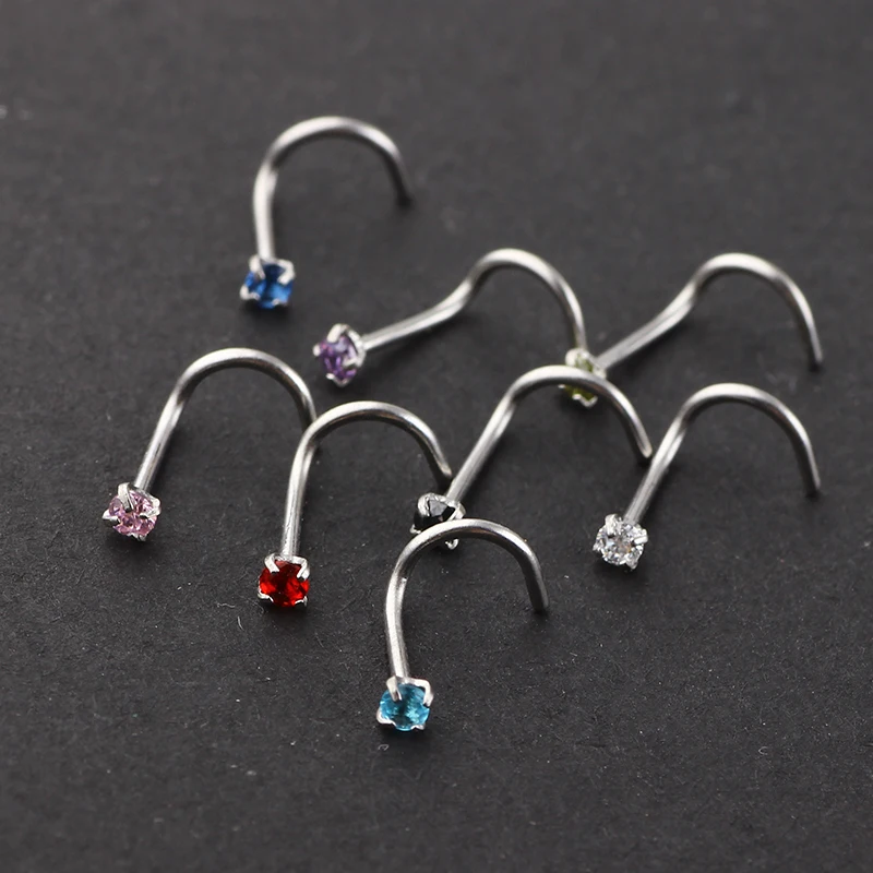 JUNLOWPY Crystal Nose Studs Silver Gold Rose Gold Nose Rings Surgical Steel Ear Body Jewelry Sexy Piercing Cartilage 100pcs 20G