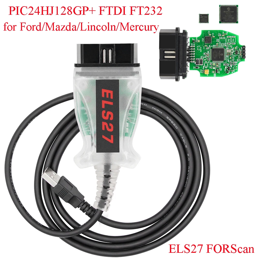 Адаптер диагностический ELS27 идентичный ELM327 и J2534 для разъема OBD2 с кабелем