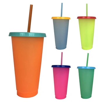 

5Pcs/Set Reusable Plastic Temperature Color Changing Cold Cup Summer Drink Water Mug