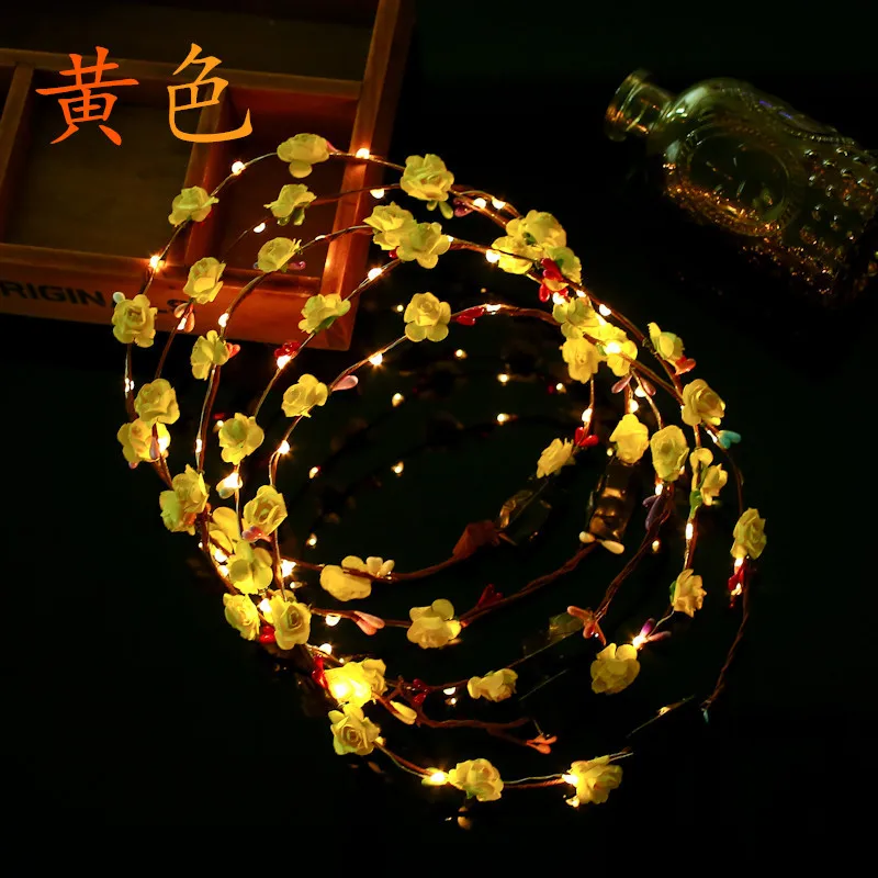 1PCS Glowing garland Распродажа, вечерние ободки в виде короны, цветов, светодиодный светильник, венок для волос, лента для волос, гирлянды для женщин, светящийся венок на Хэллоуин, Рождество - Цвет: 1PCS Glowing garland