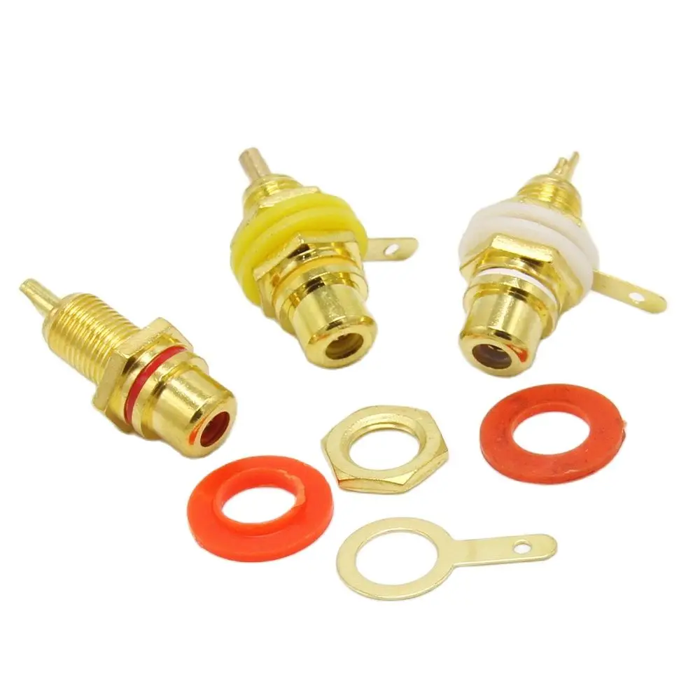RCA Socket Connector Chassis Panel Mount Video Audio Terminal Gold Plated 3 Colors RCA Female Connector 6Pcs 6