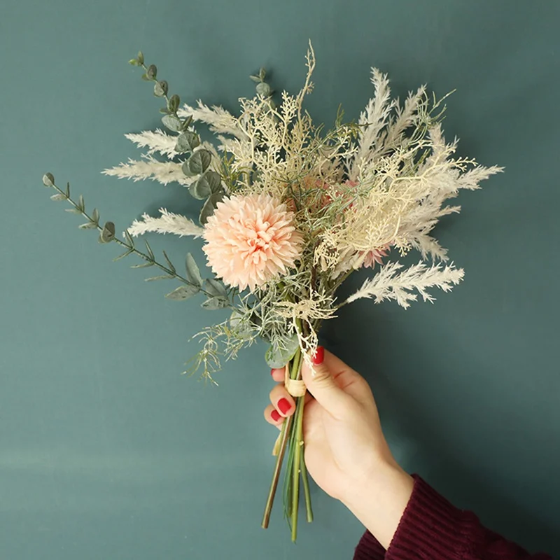 1 Bouquet White Artificial Flowers High Quality Silk Dandelion Plastic Eucalyptus Hybrid Wedding Home Decor Fake Flower | Дом и сад