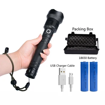 

2019 Rechargeable Super Bright Flashlight Outdoor XHP70 LED Torch Tactical Zoomable Military FlashlightWith Storage Box New