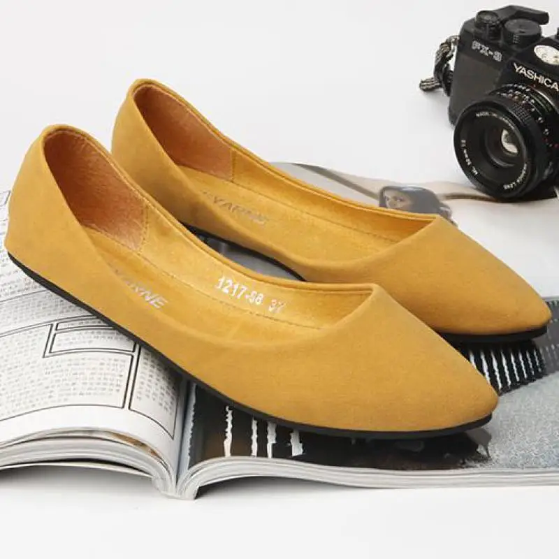 

Spring Women Pointed Toe Flats Suede Leather Single Shoes Breathable Loafers Ladies Slip On Shallow Comfort Ballet Flat Shoes