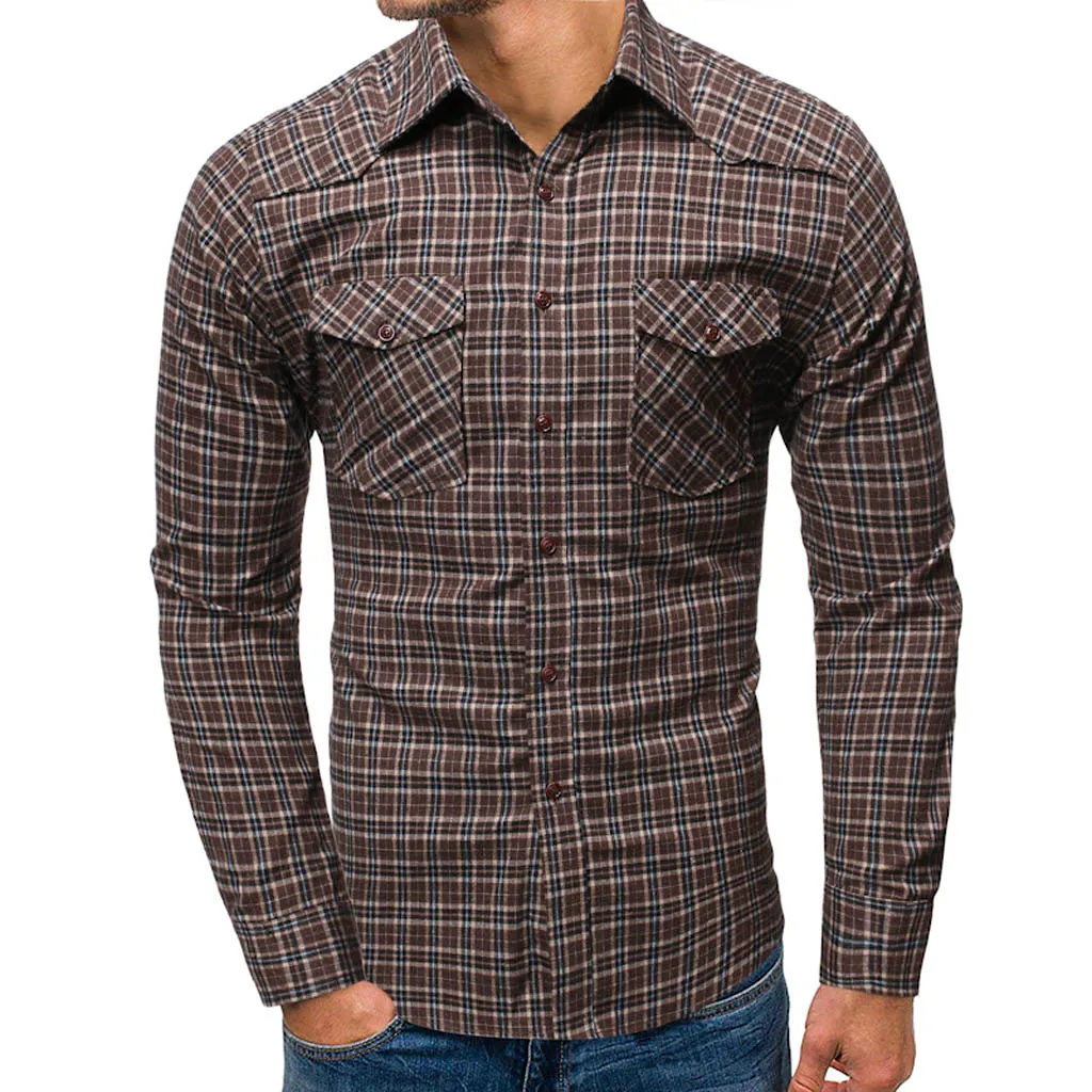 Camisa Masculina модная мужская клетчатая деловая повседневная с длинными рукавами желтая рубашка с отложным воротником из хлопка 19Aug20 P30