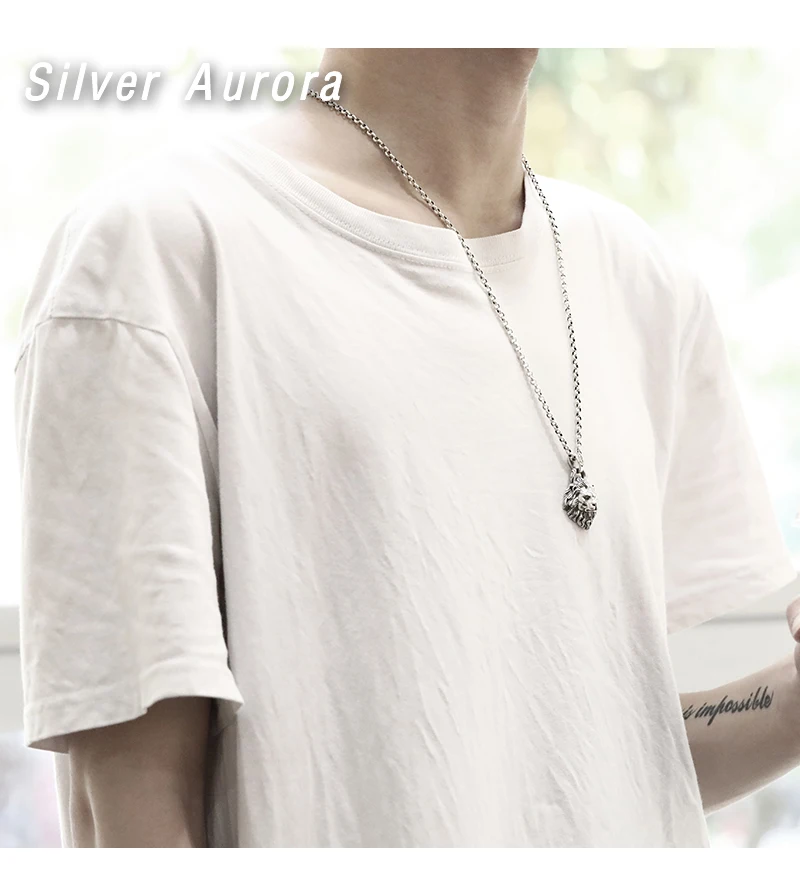 Винтажная подвеска, Настоящее 925 пробы, серебряные ювелирные изделия для мужчин и женщин, животное, волк, ожерелье с подвеской в форме головы