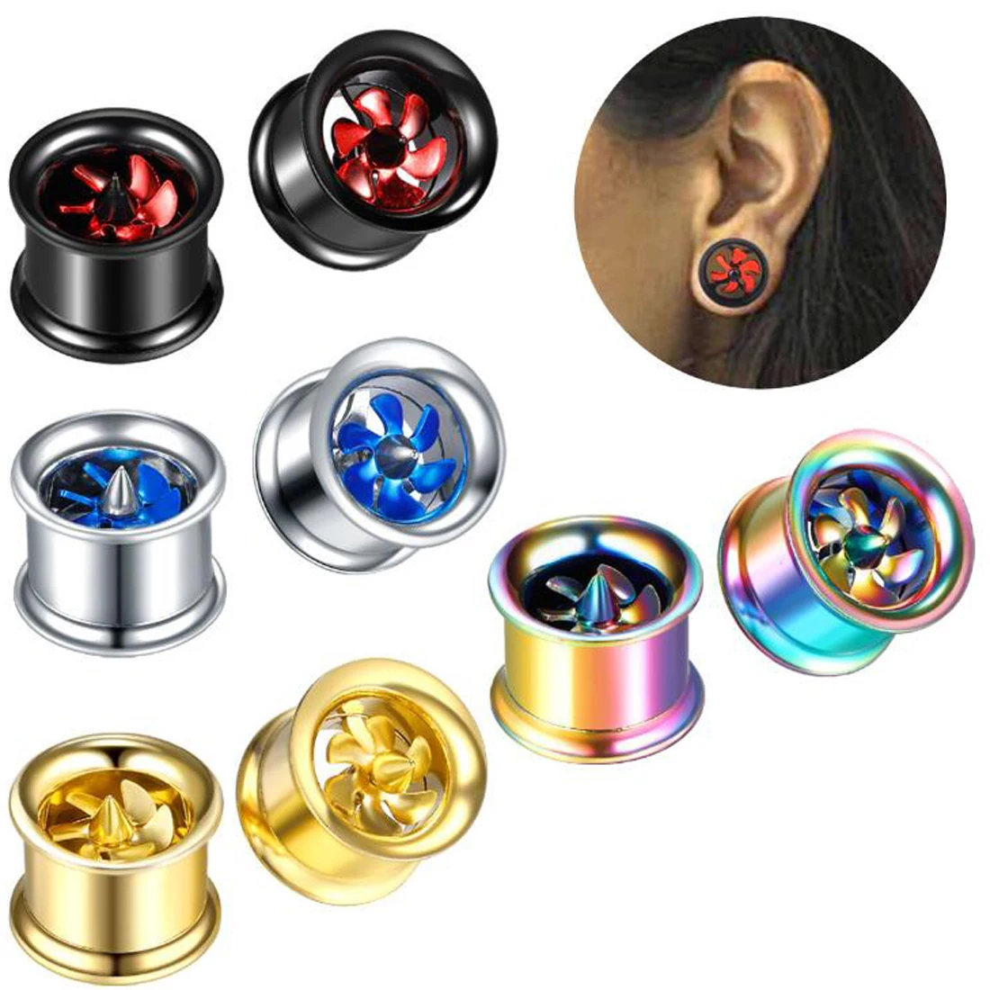 1 Pair Surgical Steel Ear Plugs and Tunnels Piercing Plug Gauges