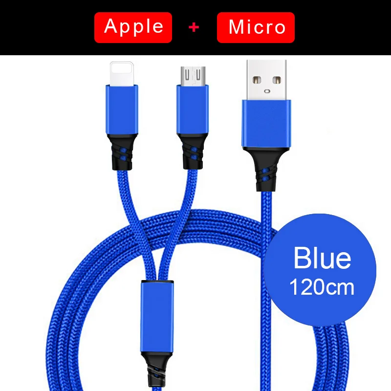 3 в 1 usbc Micro USB кабель для iPhone зарядное устройство 3A провод для быстрой зарядки для samsung Xiaomi type C мульти Android кабели для мобильных телефонов - Цвет: 2in1 1.2m Blue