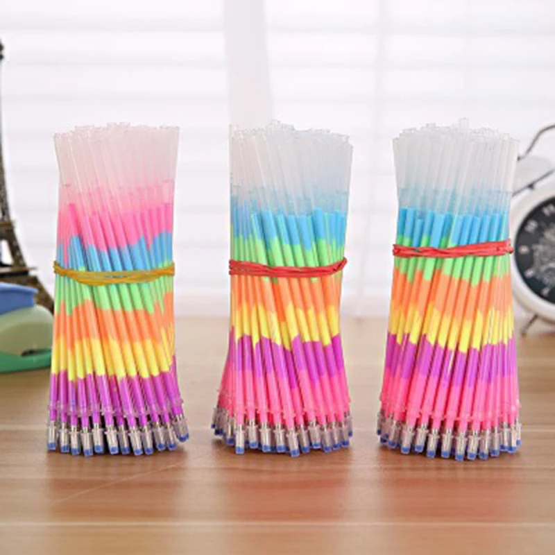 

10PCS/set Rainbow Pen Refill Multicolor Watercolor Pen Fluorescent Pen Rainbow Pen Core Gel Dazzling Six-color
