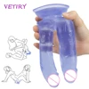 Double Penetration Dildo Sex Toys For Lesbian Couples Two Head Ended Penis Women Masturbator Soft Jelly Big Penis Strong Sucker 1