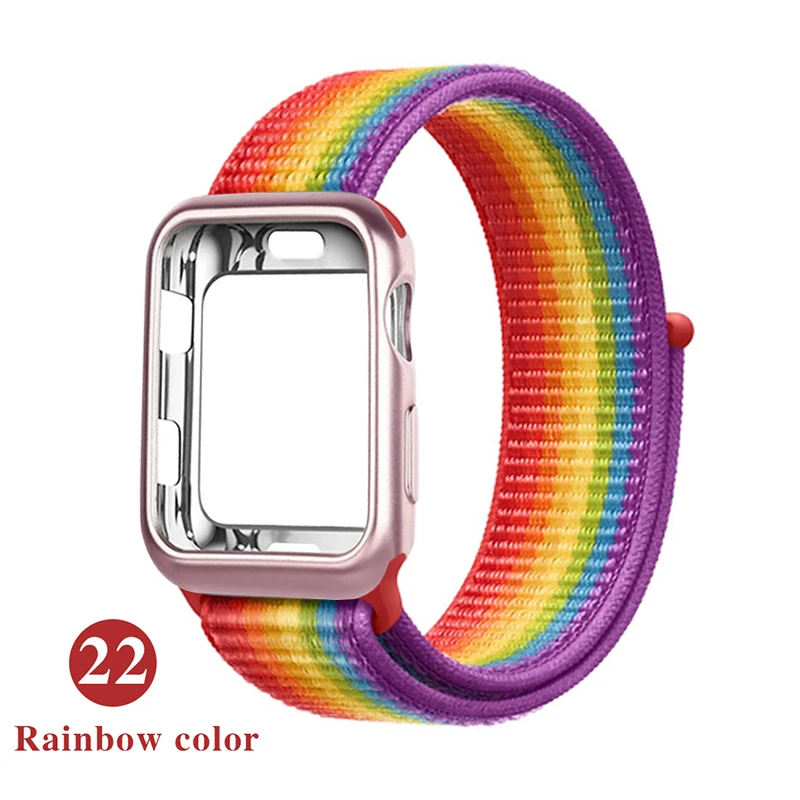 Нейлоновый ремешок+ Мягкий силиконовый чехол для Apple Watch 4 5 3 44 мм/40 мм спортивный ремешок iwatch 54321 42 мм 38 мм ремешок для часов correa pulseira - Цвет ремешка: Rainbow color