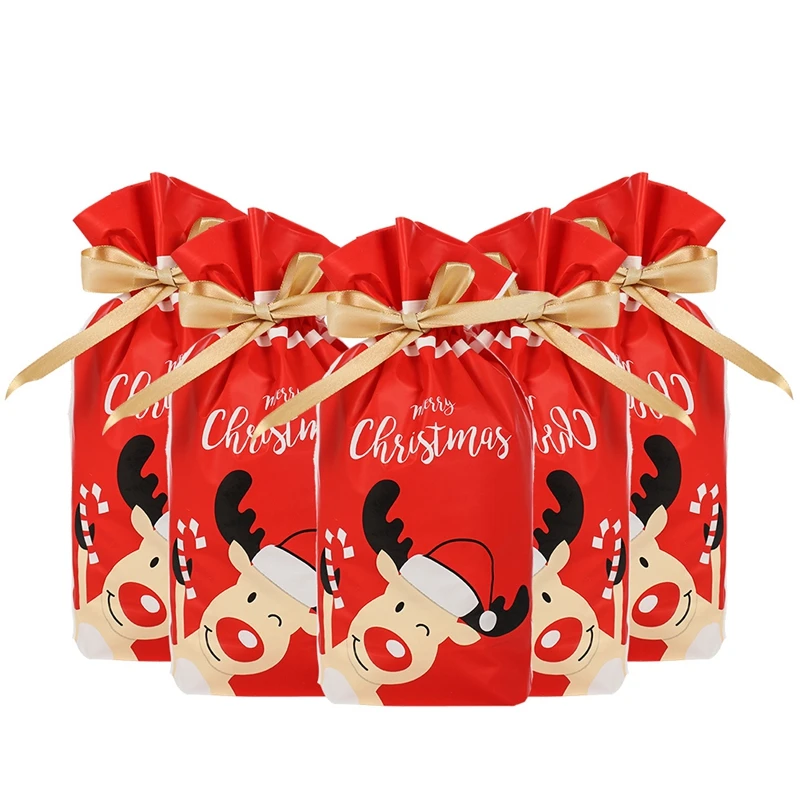 Merry Christmas Candy Bag Drawstring Bags Silk Ribbon For Birthday Wedding Party Decora Kids Gift Wrapping Supplies