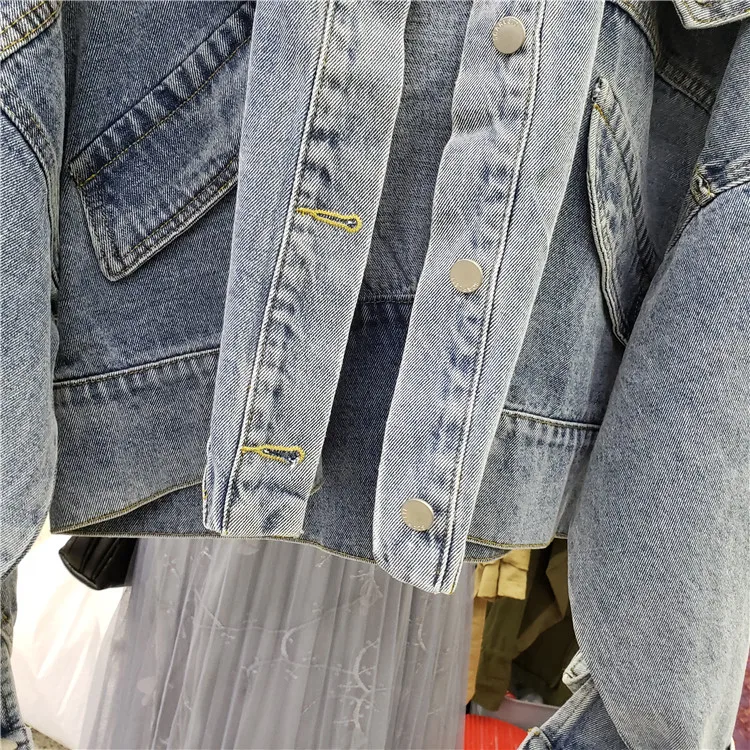 Ковбойское пальто с заклепками для тяжелой промышленности, женская короткая джинсовая куртка, осенняя новая свободная шаль для разборки, ретро джинсовое пальто Bf