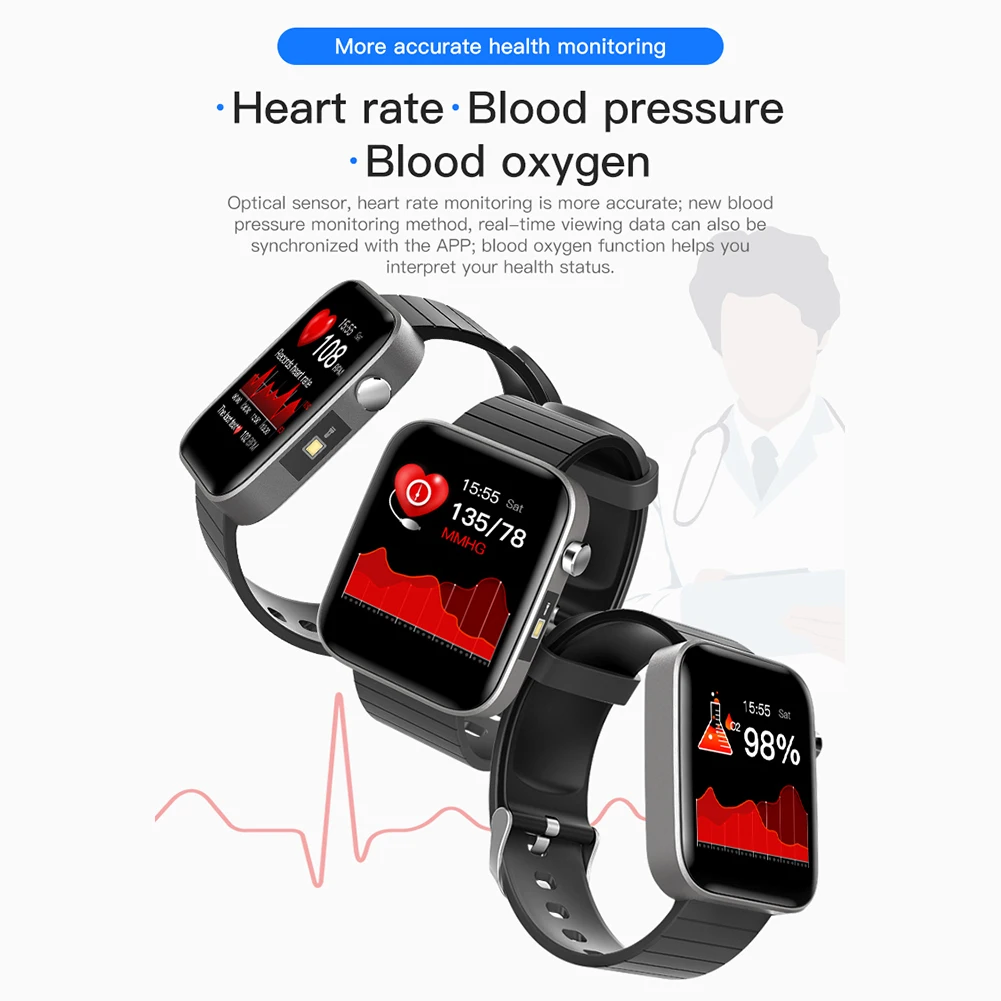 IP67 Waterproof Sleep Monitor Sport Watch T68 Blood Pressure Monitors Smartwatch 1.54 inch Bluetooth-compatible Smart Bracelet