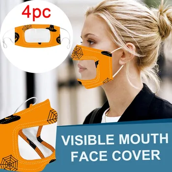 

4PCS Unisex Mascarillas Mouth Face Mask Halloween Print Mouth Cover With Clear Vinyl Mouth Expression Lip Reading Masque #728