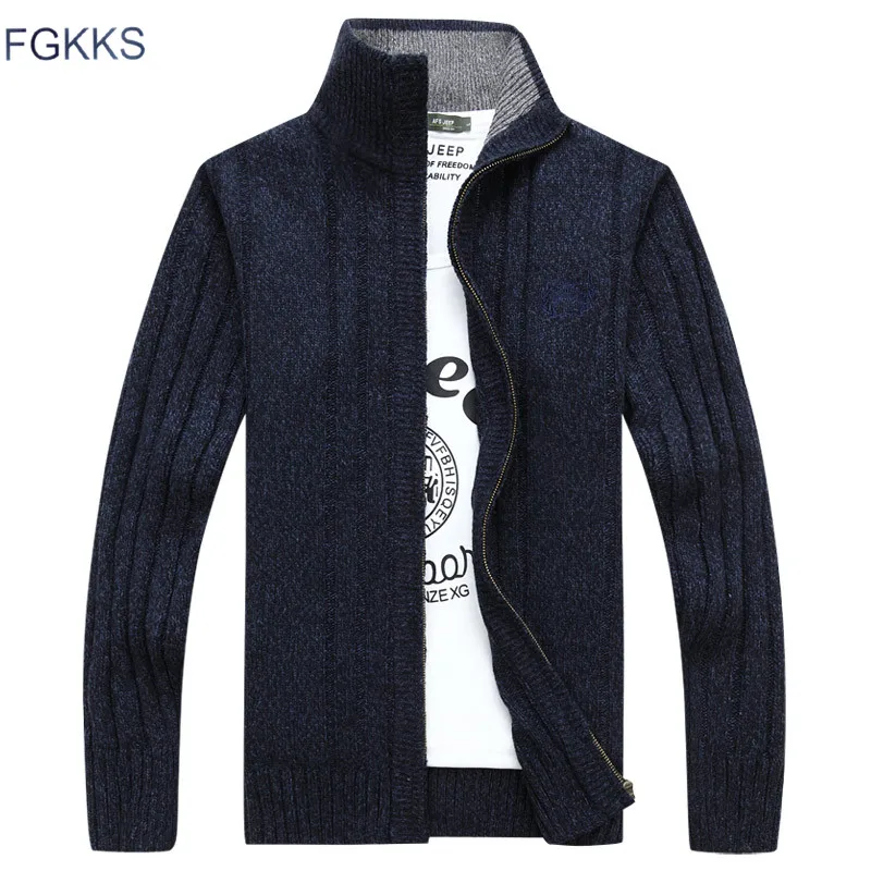

FGKKS Casual Brand Men Sweaters Autumn New Men's Solid Color Standing Collar Sweaters Male Slim Fit Cardigan Sweater Tops