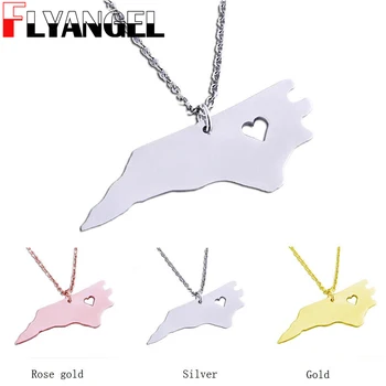 

FLYANGEL Fashion North Carolina Map Necklace Custom Engraved Name Date Memorial Jewelry Accessories For Lover Couples Gifts