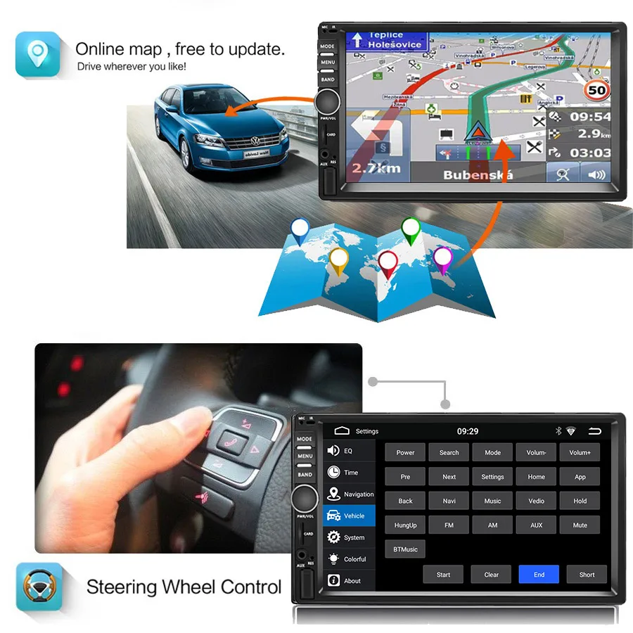 Android 9 0 2Din Автомобильный мультимедийный проигрыватель 2G + 32G GPS Музыка Аудио Видео