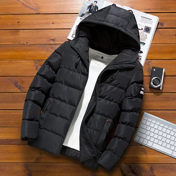 

Winter Men's Solid Color Short Jacket Fashion Slim Warm Hooded Cotton Clothing Large Size Casual Youth Jacket
