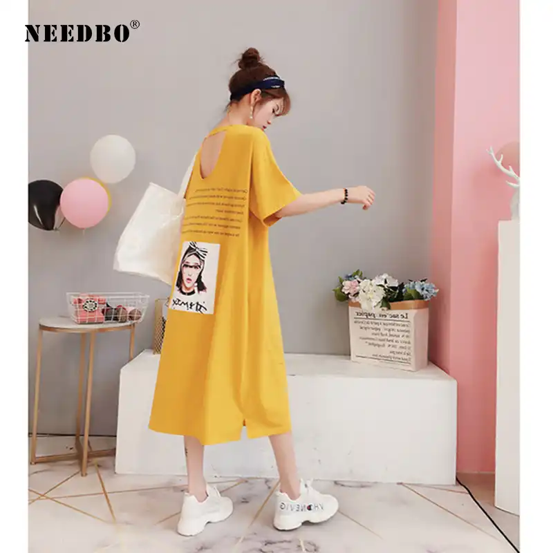 ロング Tシャツ女性ビッグサイズ韓国印刷文字ローブ Tシャツファム半袖カジュアルロング Tシャツドレス特大夏トップス T Shirts Aliexpress
