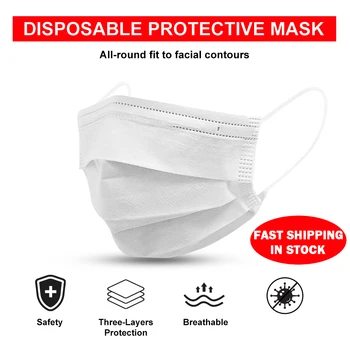 

Face Mouth Mask Disposable 3 Layer Anti-Dust Breathable Face Masks Elastic Earloop White Facial Protective Anti Infection Masks