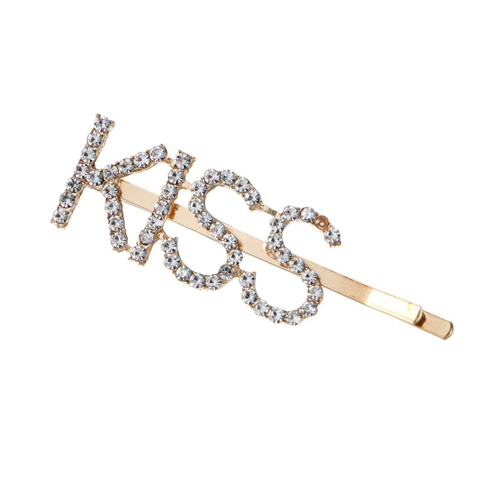 1 шт. блестящие буквы из кристаллов Стразы заколки для волос металлические шпильки для волос ювелирные аксессуары для волос да/нет/мисс/босс/королева - Цвет: KISS Gold