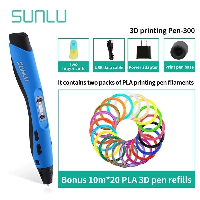 SUNLU 3D печать Ручка синий цвет набор образования 3D ручка для детей DIY Рисование поддержка ABS/PLA нити заправки 1,75 мм