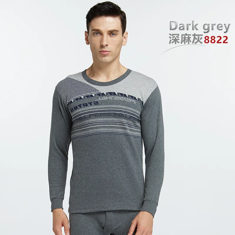 8822Dark Gray Мужское термобелье костюм хлопок круглый воротник осень зима кальсоны - Цвет: 8822Dark Gray
