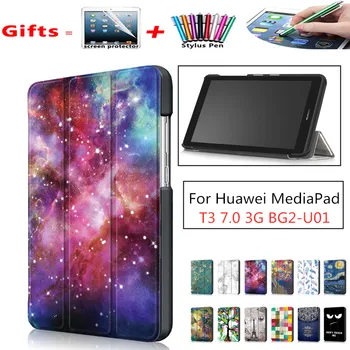 

New Arrival Case for 2017 Huawei MediaPad T3 7 3G BG2-U01 Tablet Smart Magnet Funda Protective Stand Cover + Gift