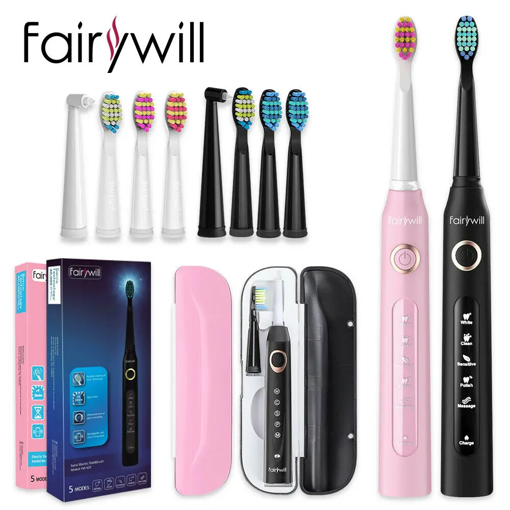 

Fairywill Sonic Electric Toothbrush FW507 for Adults 5 Modes Smart Timer Rechargeable Toothbrush with 10 Replacement Brush Heads