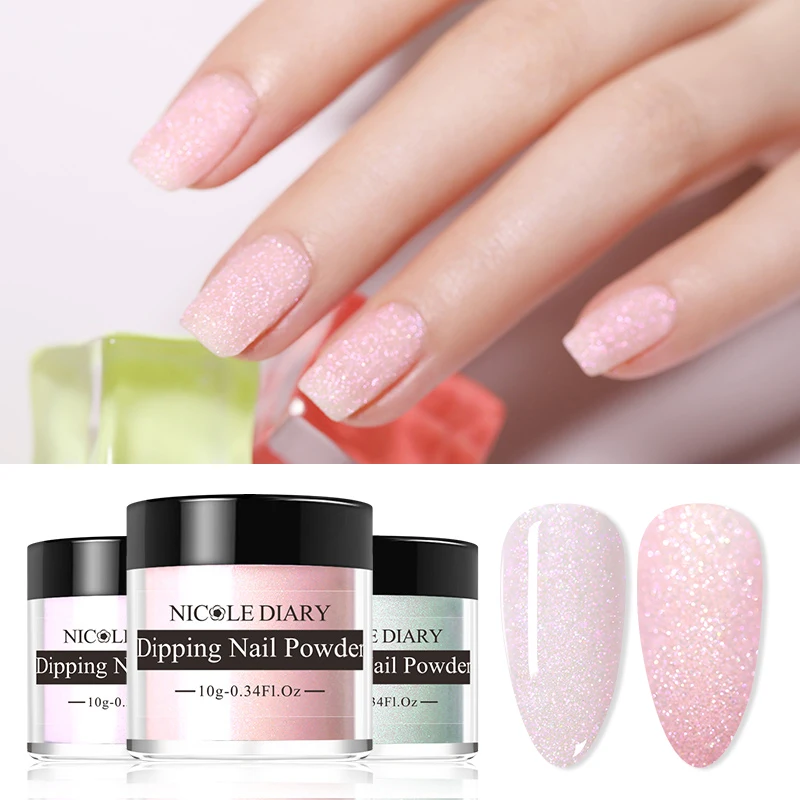 NICOLE DIARY 10g Colorful Acrylic Dip Powder Natural Dry Sweety Blinking Nail Art Decoration