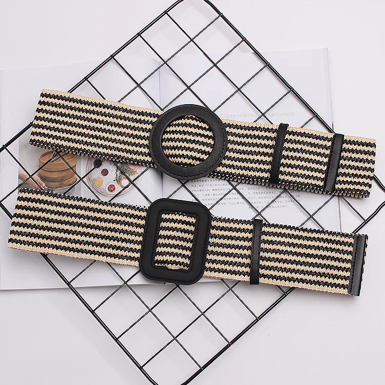 

New Vintage Knitted Wax Rope Wooden Bead Waist Rope Women Smooth Buckle Belt Woman Woven Female Hand-Beaded Braided Belt BZ02