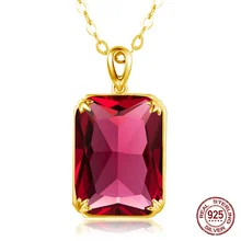 

Classic Rectangle Ruby Simplicity 18k Gold Pendant Necklace For Women 925 Sterling Silver Fine Jewelry Accessories Party Gift