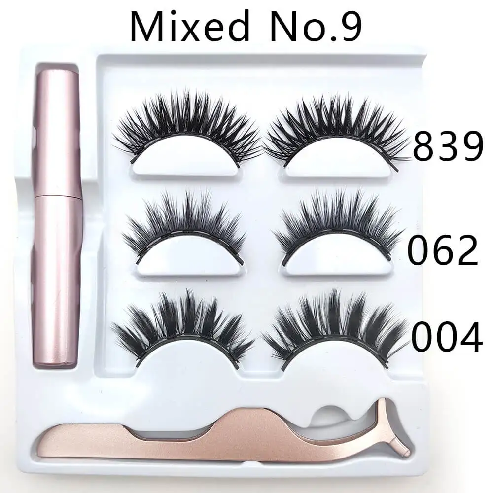 3 Pairs Mixed No.9 Магнитные ресницы подводка для глаз жидкий набор 5 магнитов без клея накладные удлинение норки Набор бигуди 3D Поддельные индивидуальные многоразовые ресницы - Цвет: 3 Pairs Mixed No.9
