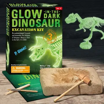 

3D Dinosaur Skeleton Dig Excavation Kit Glow in Dark Dino Skeleton DIY Archaeology Science Education Toy For Kids Birthday Gifts