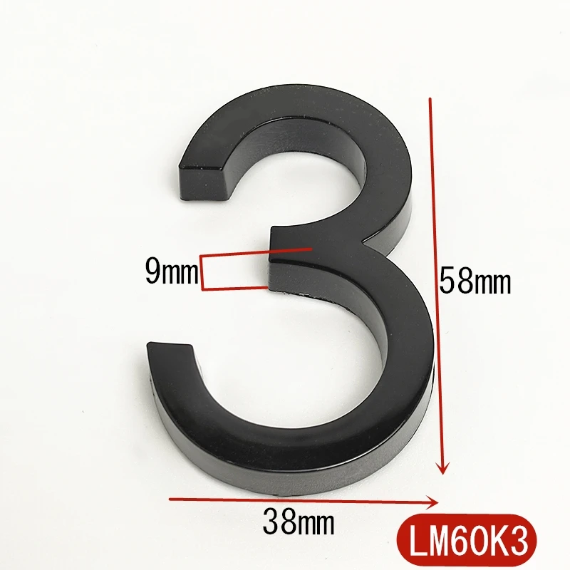 5.8CM 3D Black House Door Number Plate Home Number Street Mailbox Number Stickers Numbers Flat Number Hotel Number Outdoor Door
