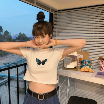 

Make firm offers exclusive original ins blue butterfly embroidery to brief paragraph cultivate one's morality short sleeve t