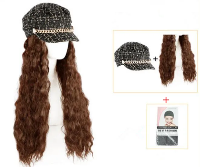 Chocolate wig Парик женский длинные волосы маленькая ароматная шляпа парик одна женская зимняя Сетка Красный Модный шерстяной рулон Кукуруза Перми полный комплект головы - Цвет: Chocolate wig