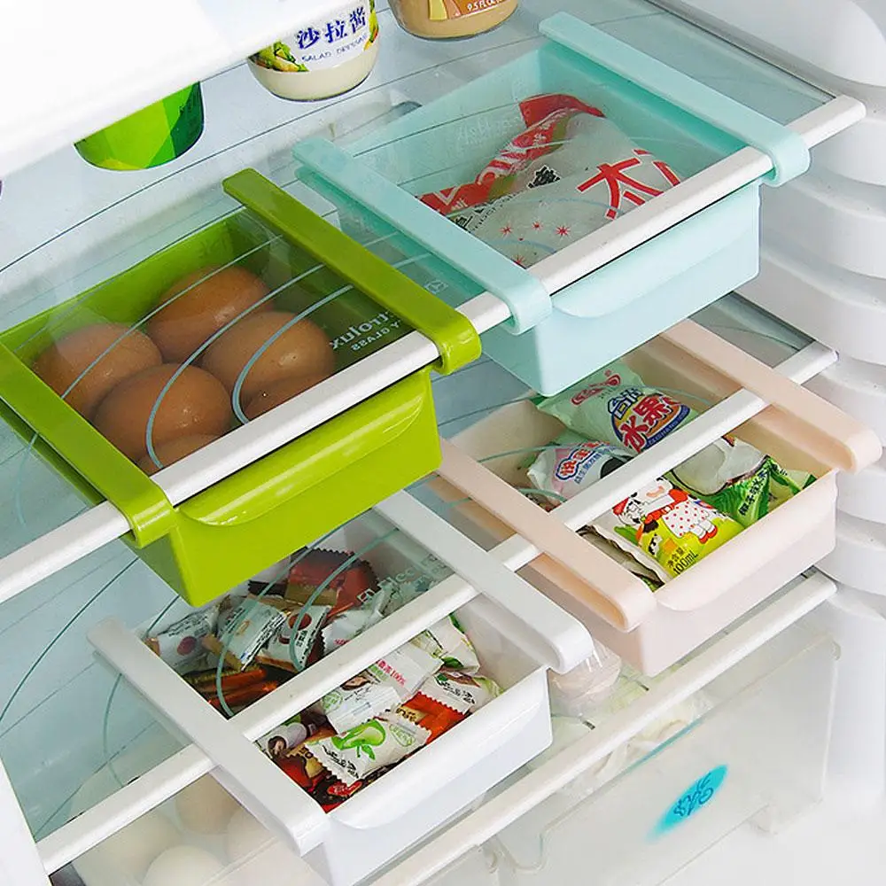 

Kitchen Organizer Adjustable Kitchen Refrigerator Storage Rack Fridge Freezer Shelf Holder Pull-out Drawer Organizer